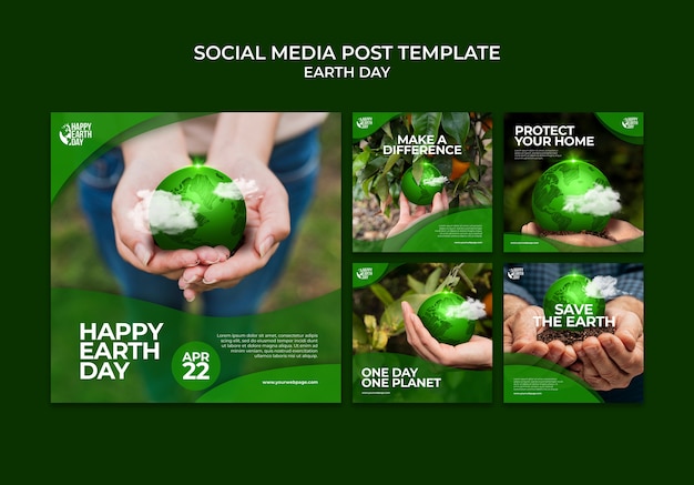 Free PSD happy earth day social media posts