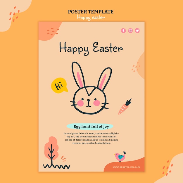 Free PSD happy easter day illustrated flyer template