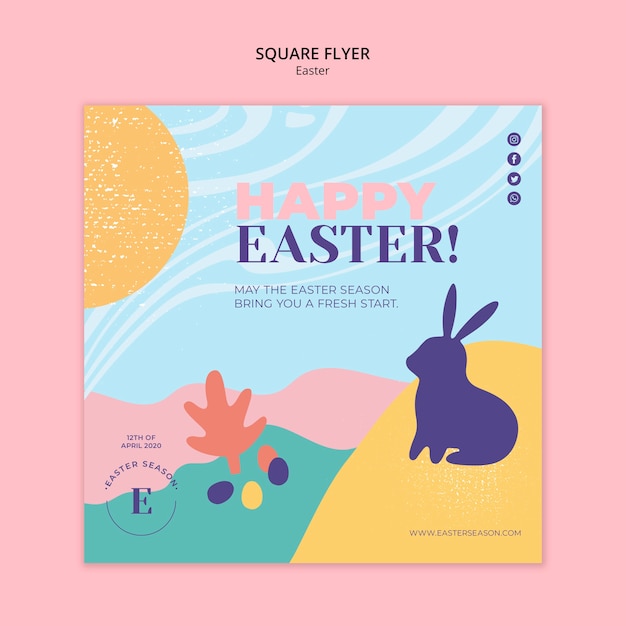 Free PSD happy easter day square flyer with illustrated bunny