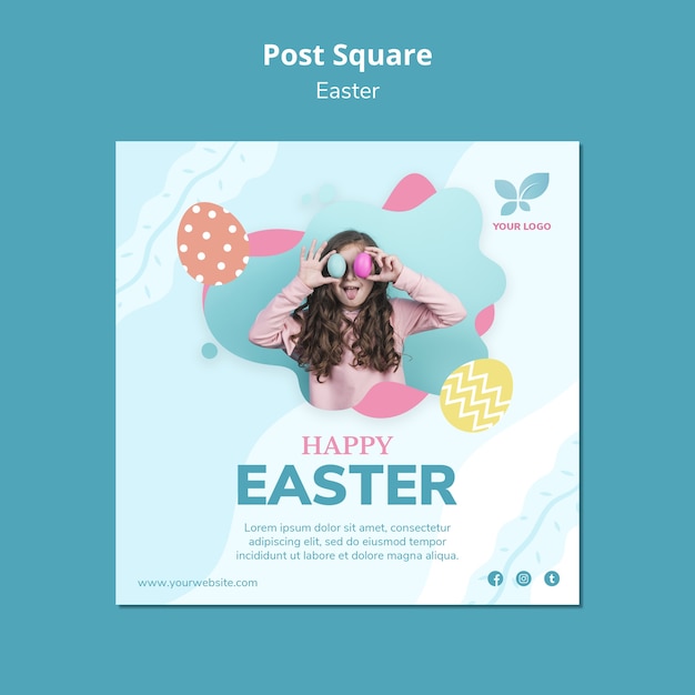 Free PSD happy easter with girl post square template