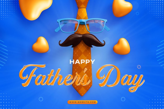 Free PSD happy fathers day greeting banner template with dad symbols