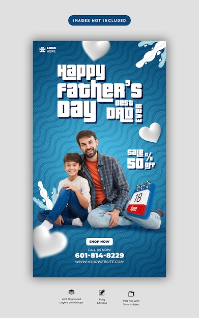 Free PSD happy fathers day social media facebook story and instagram story post template