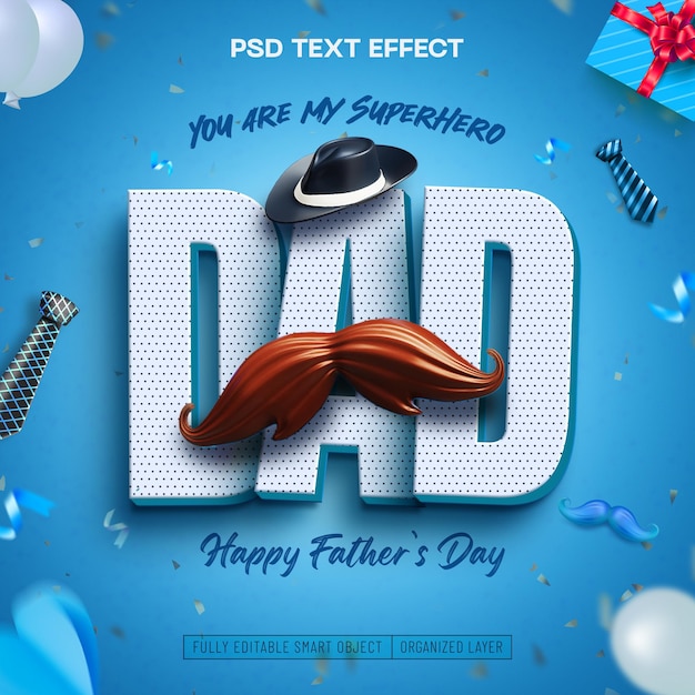 Free PSD happy fathers day social media post with editable text effect