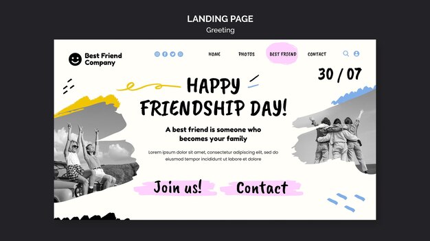 Happy friendship day landing page template