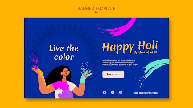 Free PSD happy holi festival banner template