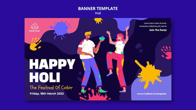 Free PSD happy holi festival banner