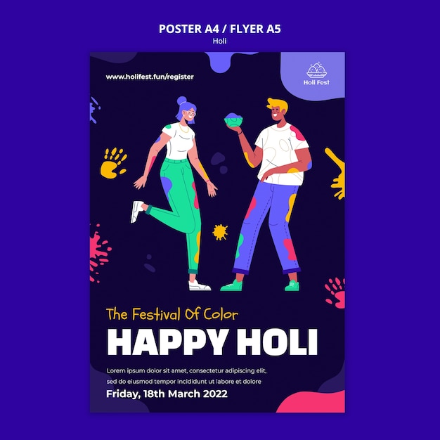 Free PSD happy holi festival flyer template