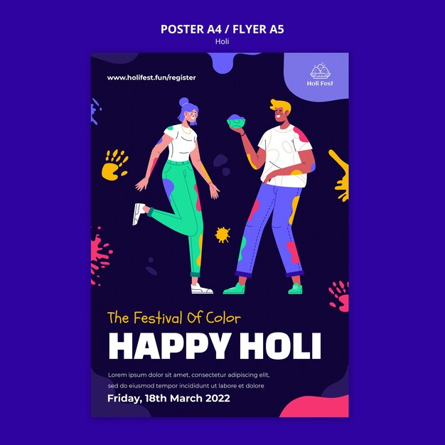 Happy holi festival flyer template