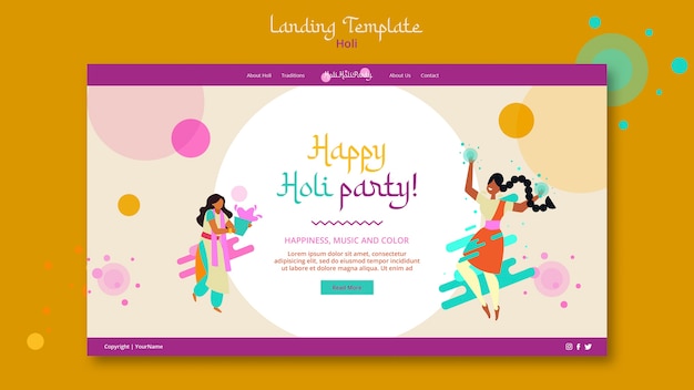 Free PSD happy holi festival landing page