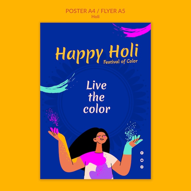 Free PSD happy holi festival poster template