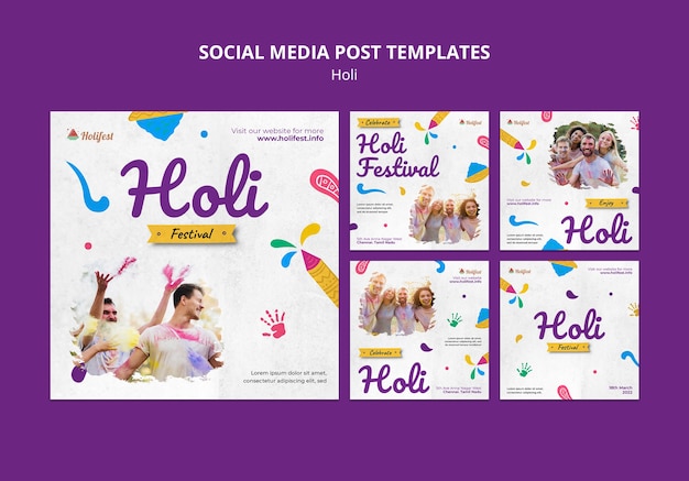 Free PSD happy holi festival social media posts