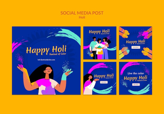 Happy holi festival social media posts