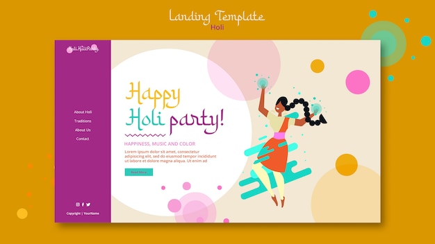 Free PSD happy holi festival web template