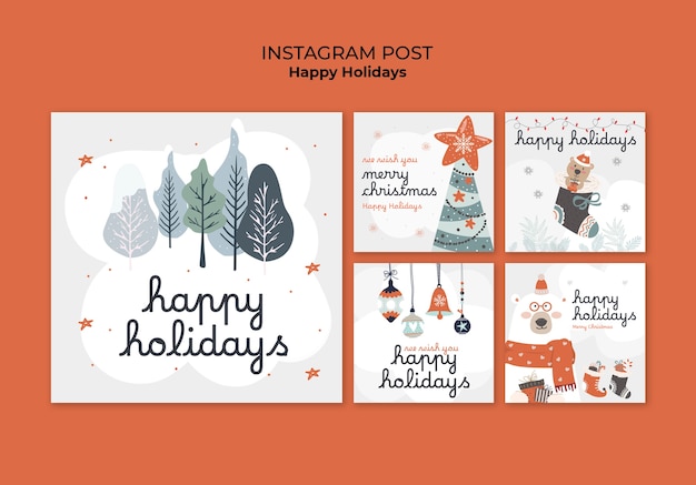 Free PSD happy holidays  instagram posts