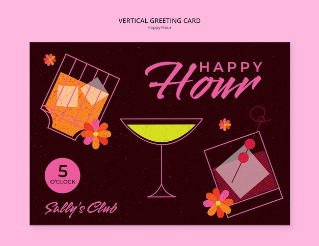 Free PSD happy hour celebration greeting card  template