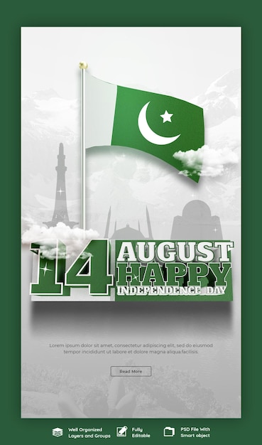 Free PSD happy independence day pakistan facebook and instagram story post template