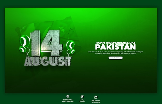 Free PSD happy independence day pakistan web banner or background template