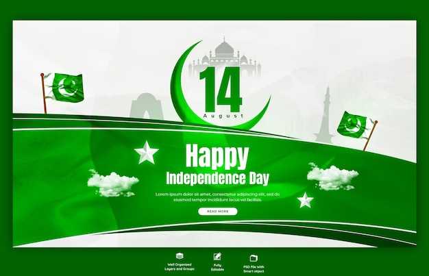 Happy independence day Pakistan web banner or background template