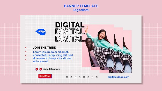 Happy man and woman digitalism banner