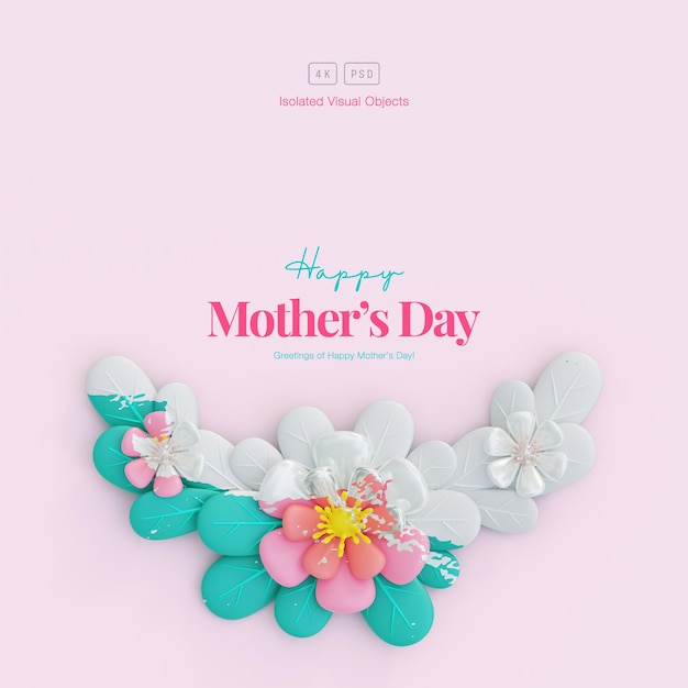 Happy Mother's Day greeting background decorated with Cute Flowers and leaves