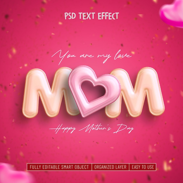 Happy mothers day social media post design template with editable text effect