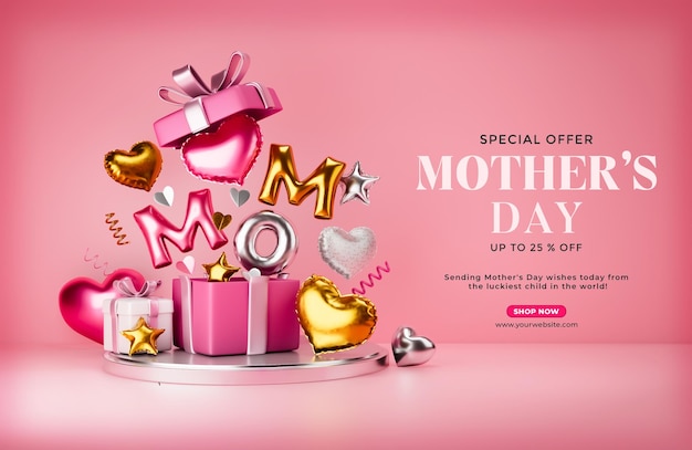 Happy Mothers day with surprise gift box banner template