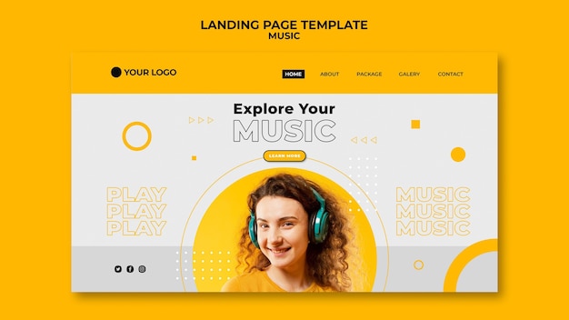 Free PSD happy music landing page template