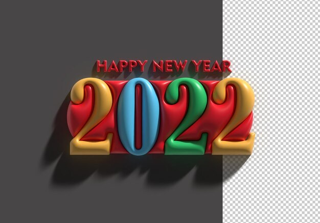 Happy New Year 2022 3D Render Transparent Psd File