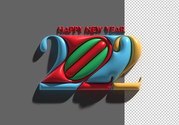 Happy New Year 2022 3D Render Transparent Psd File