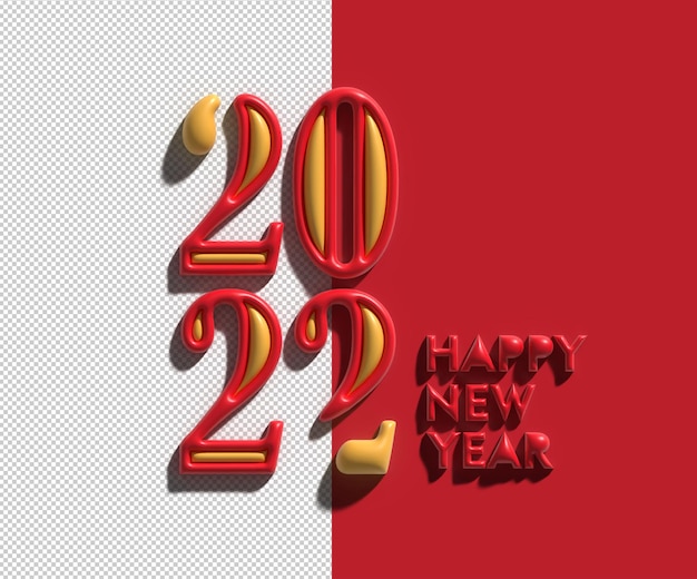 Happy New Year 2022 Text Typography 3D Design Transparent Psd File.