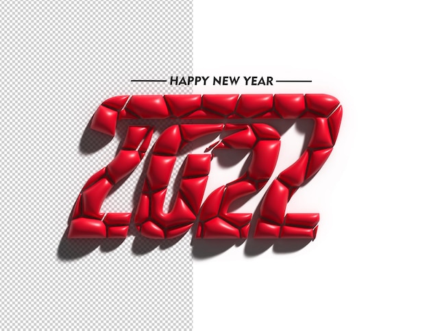 Free PSD happy new year 2022 text typography design transparent psd file.