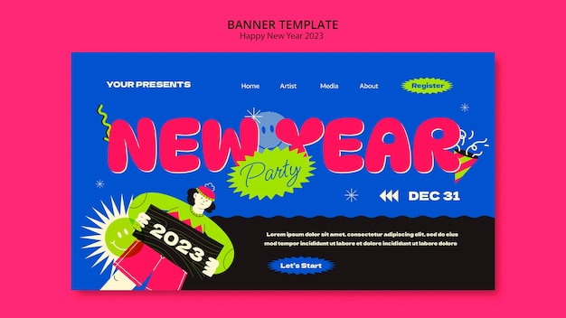 Free PSD happy new year 2023 banner template