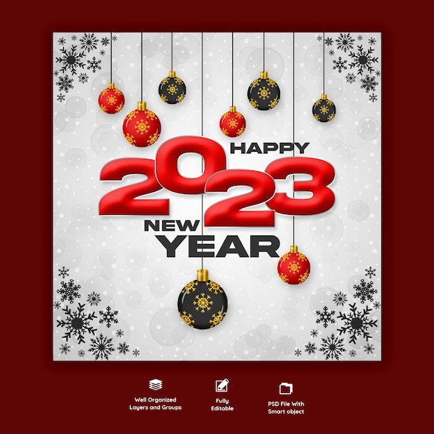 Free PSD happy new year 2023 and christmas social media banner or instagram post template