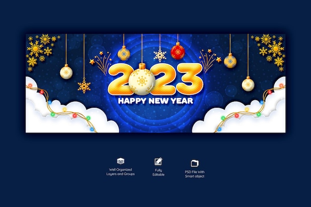 Free PSD happy new year 2023 and merry christmas facebook cover template