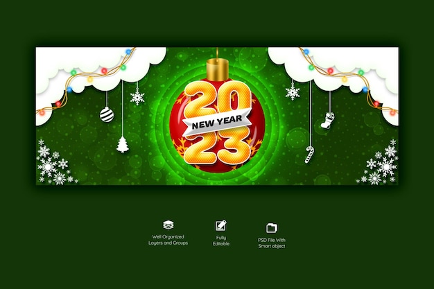 Happy new year 2023 and Merry Christmas Facebook cover template