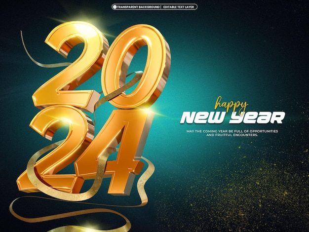 Happy new year 2024 3d banner design template