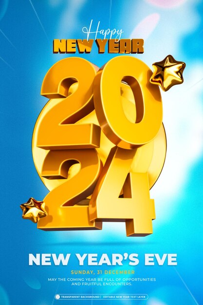 Happy New Year 2024 3d Social Media Stories Design Template