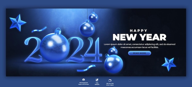 Free PSD happy new year 2024 celebration facebook cover post design template