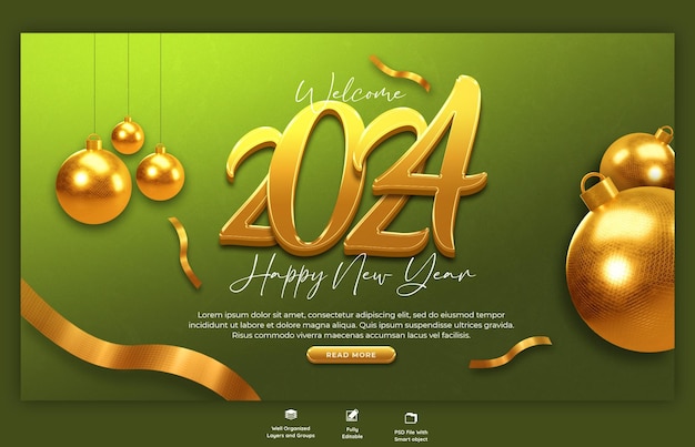 Free PSD happy new year 2024 celebration web banner design template