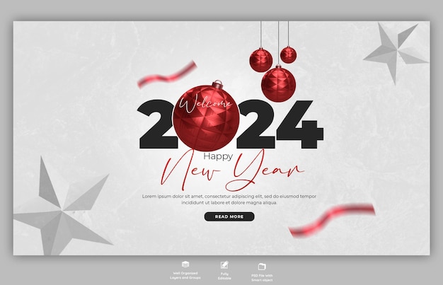 Free PSD happy new year 2024 celebration web banner design template