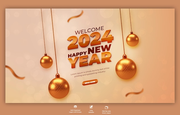 Free PSD happy new year 2024 celebration web banner design template