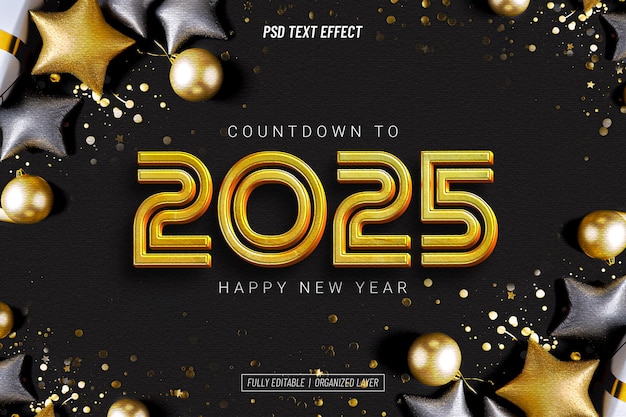 Free PSD happy new year 2025 text effect