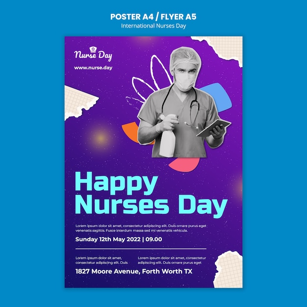 Free PSD happy nurses day celebration poster template