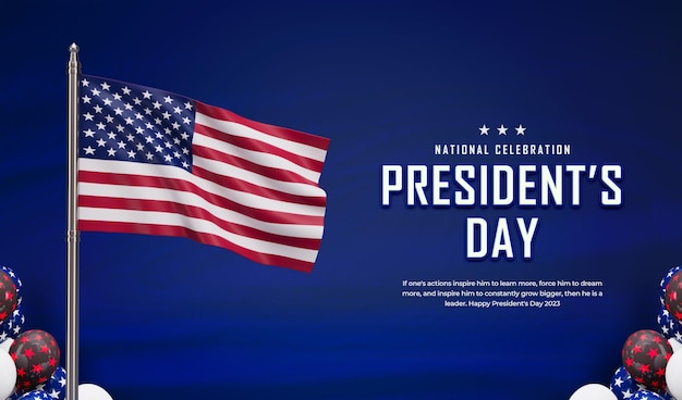 Free PSD happy presidents day of america banner with realistic flag