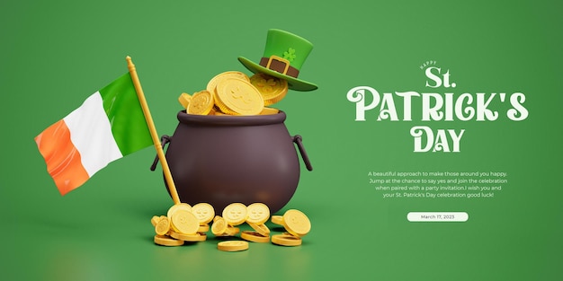 Free PSD happy saint patrick's day 3d social media banner design template