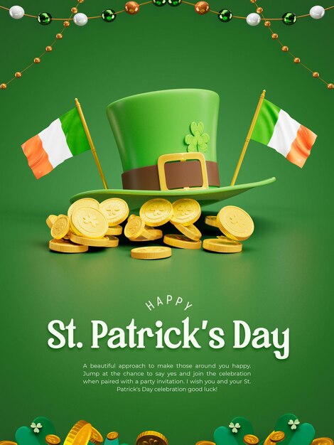 Free PSD happy saint patrick's day 3d social media stories design template