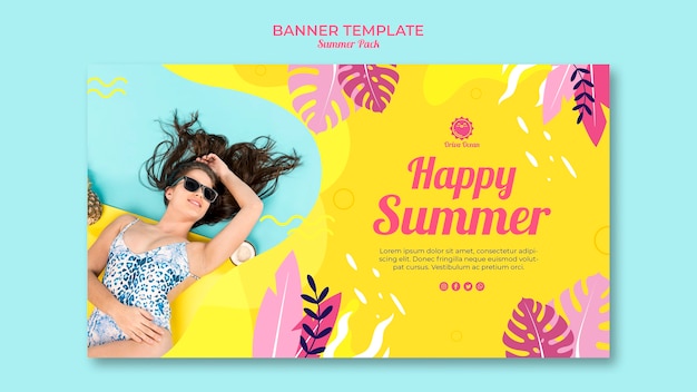 Free PSD happy summer horizontal banner template