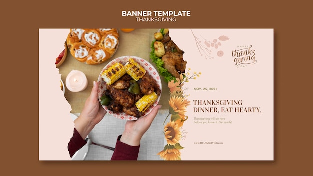 Happy thanksgiving day horizontal banner template