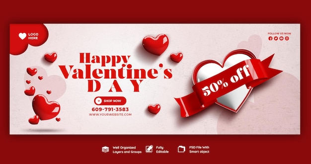 Free PSD happy valentine's day discount sale facebook cover and social media post template