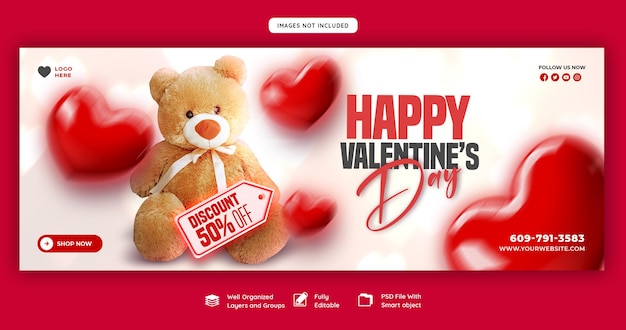 Free PSD happy valentine's day discount sale facebook cover and social media post template